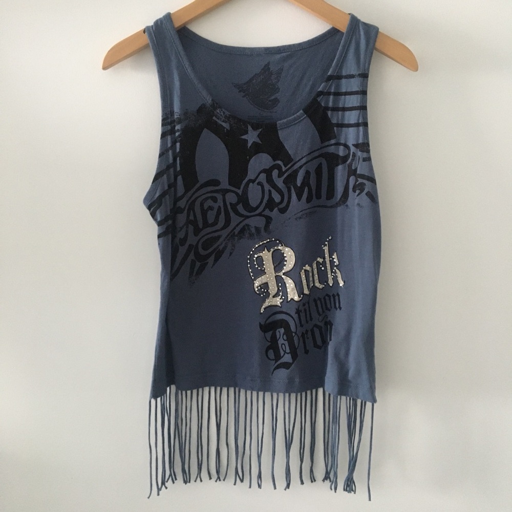 AEROSMITH Blue & Black Fringe tank top